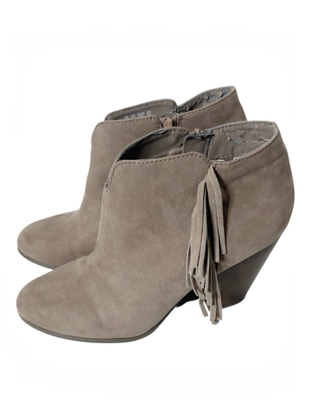 Carlos Womens Tempe Suede Tan Block‎ Heel Fringe Western Ankle Boots Size 10
